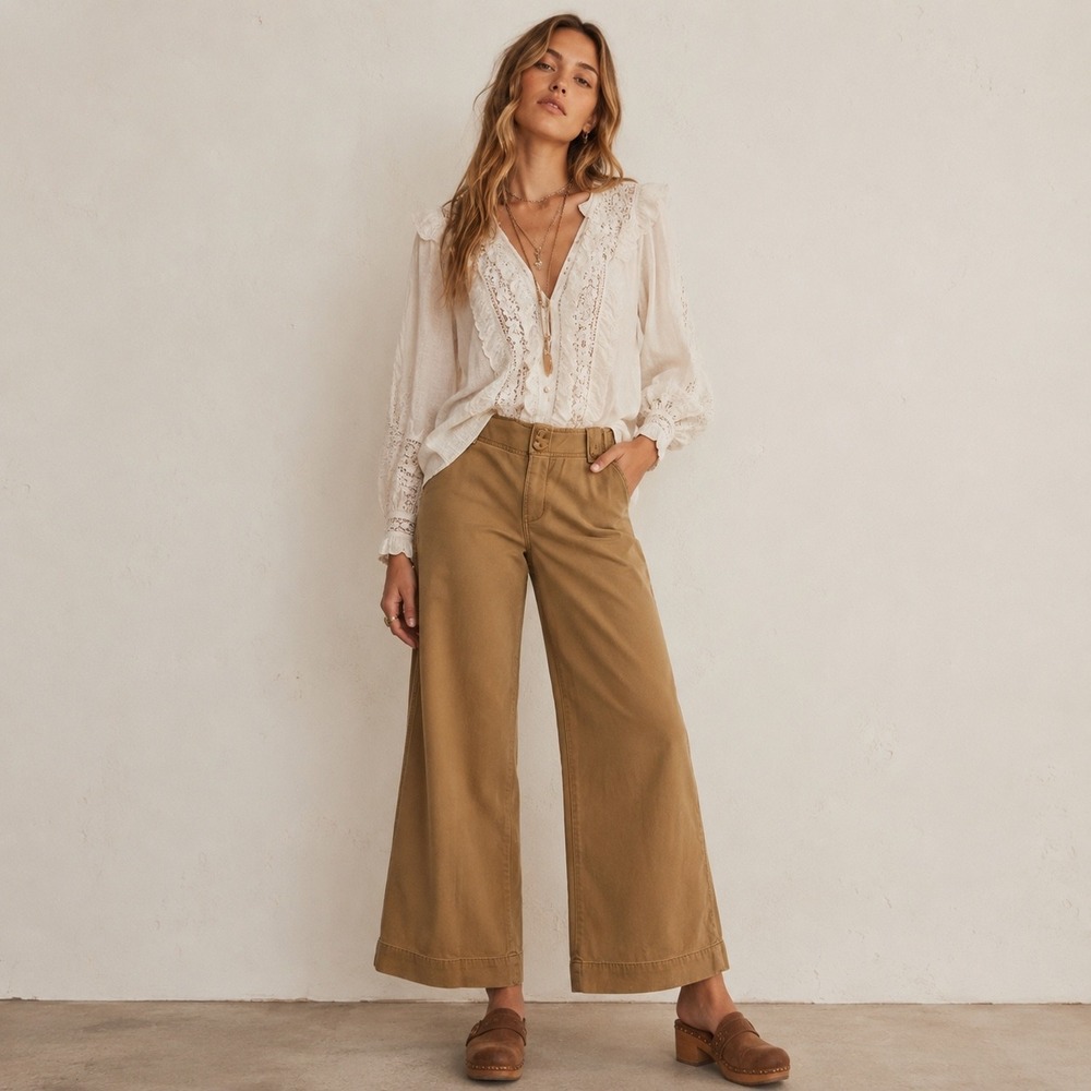 Abercrombie Vintage Y2K Wide Leg Pants Womens Size 6 Short Brown Boho‎ Utility